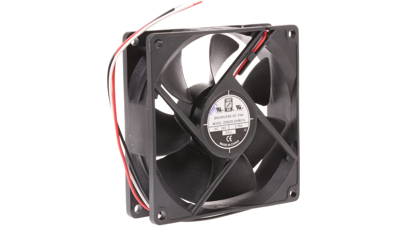 RS PRO DC-Axiallüfter, Kugellager, 24 V dc / 3.6W, 92.5 x 92.5 x 25mm, 2900U/min, 90m³/h