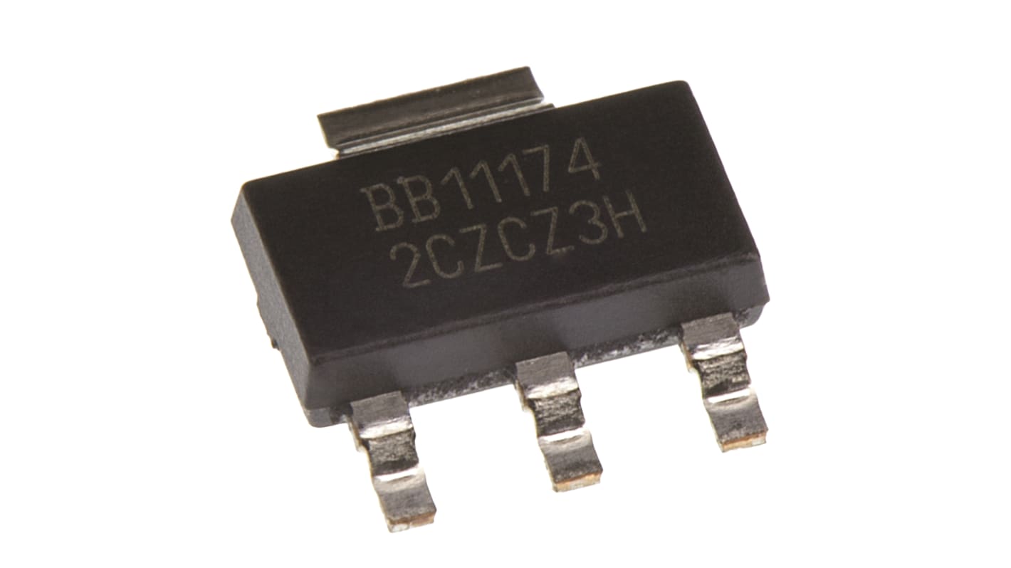 Texas Instruments LDO稳压芯片, 3.3 V输出, 800mA最大输出, 单路输出, SOT-223, 3+Tab针, 贴片安装, -40°C→+125 °C, ±1%精度