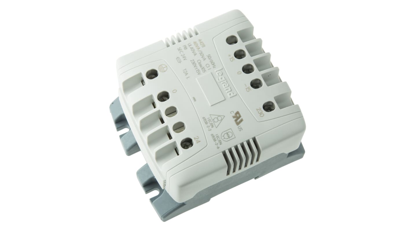 Legrand 40VA DIN Rail Transformer, 215V ac, 230V ac, 245V ac Primary, 24V ac Secondary