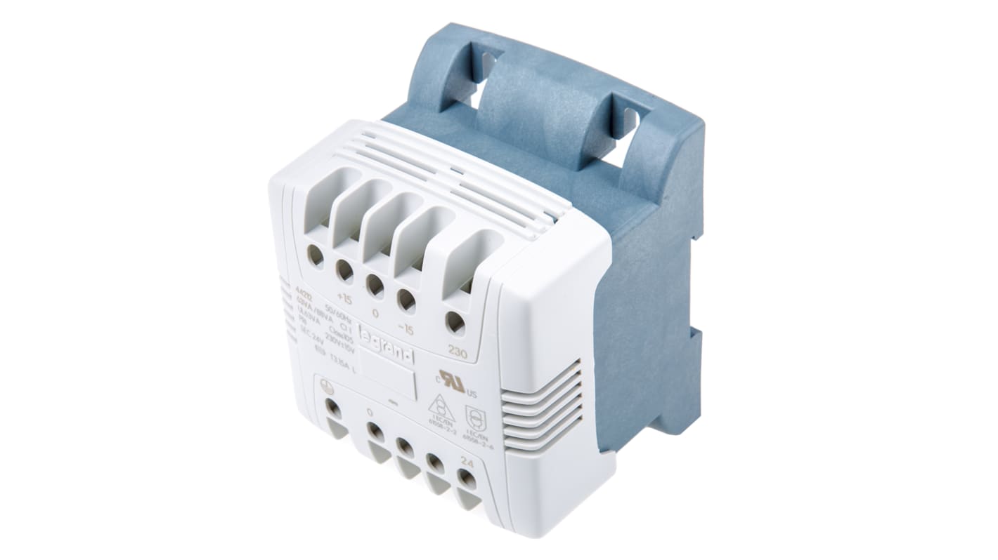 Legrand 63VA DIN Rail Transformer, 215V ac, 230V ac, 245V ac Primary, 24V ac Secondary