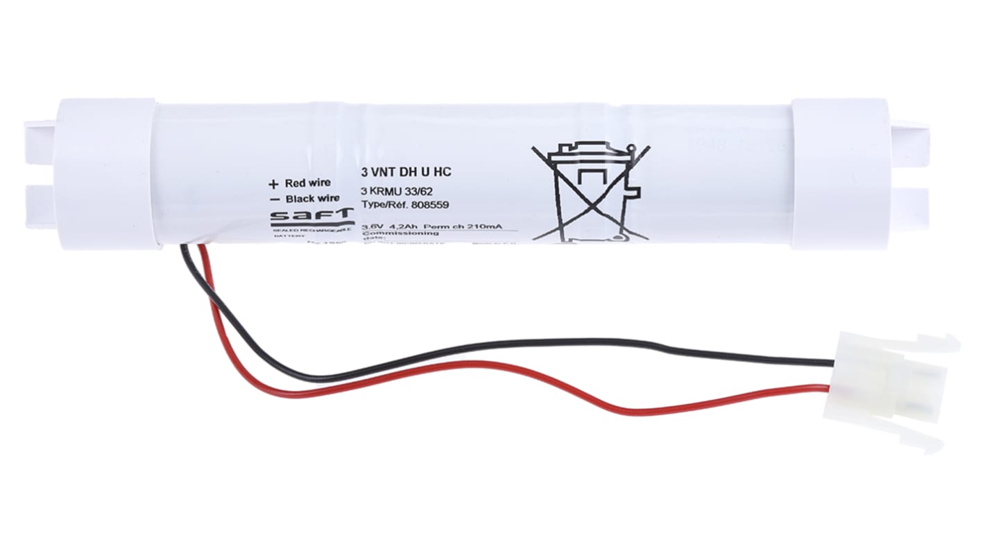 Saft 3.6V NiCd Rechargeable Battery Pack, 4Ah - Pack of 1