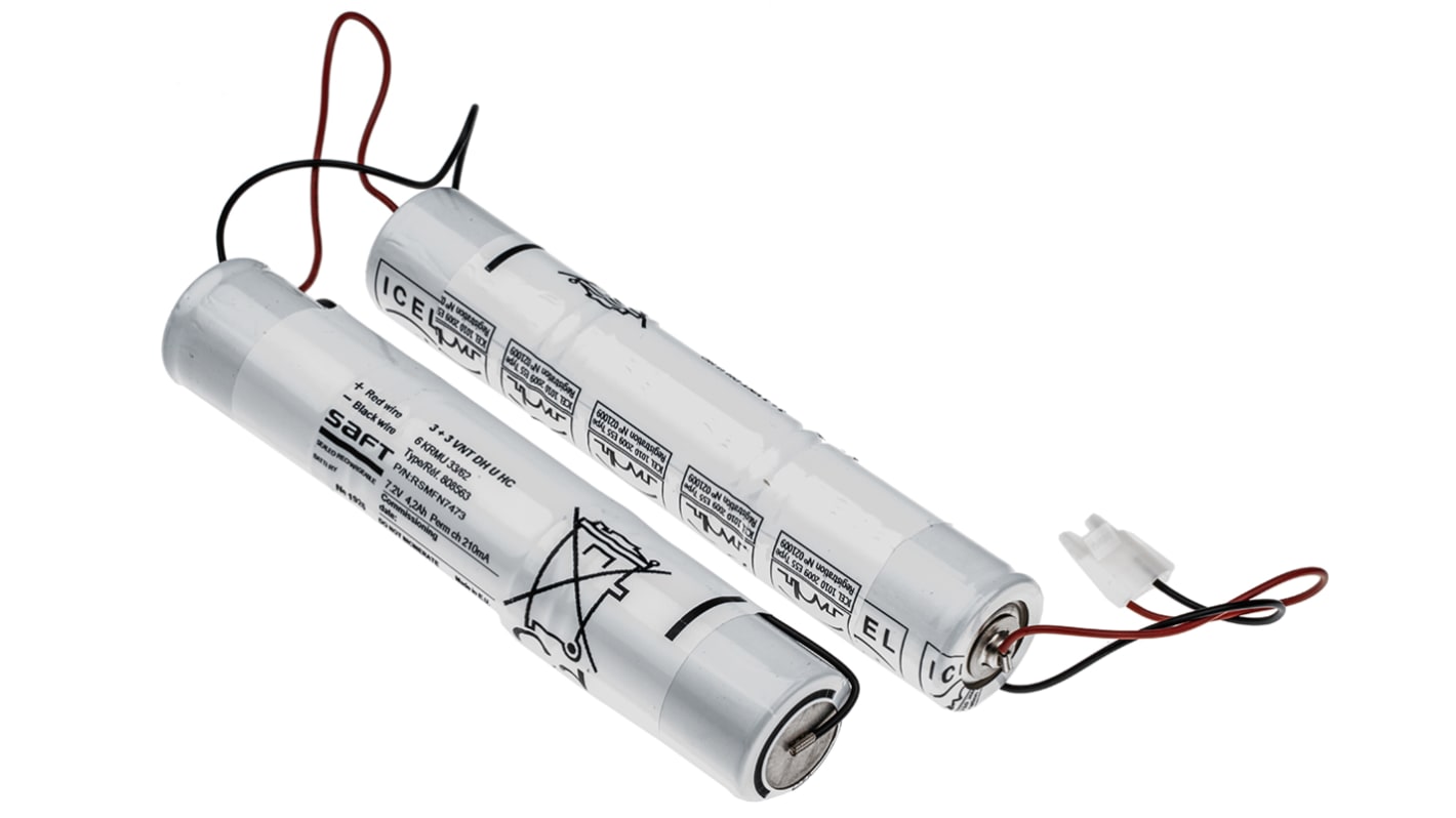 Saft 7.2V NiCd Rechargeable Battery Pack, 4Ah - Pack of 1