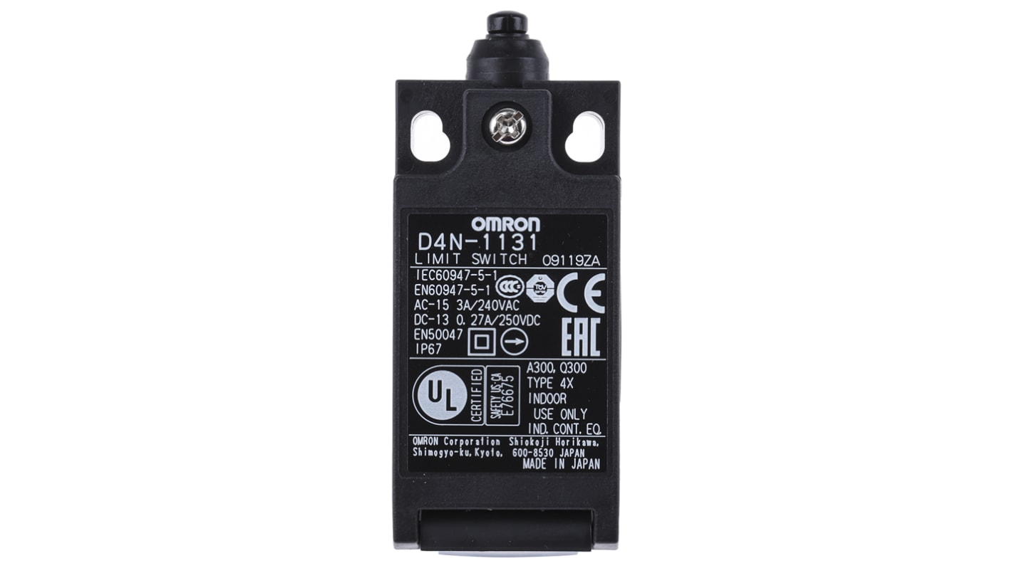 Omron D4N Series Plunger Limit Switch, 1NC/1NO, IP67, SPDT, Plastic Housing