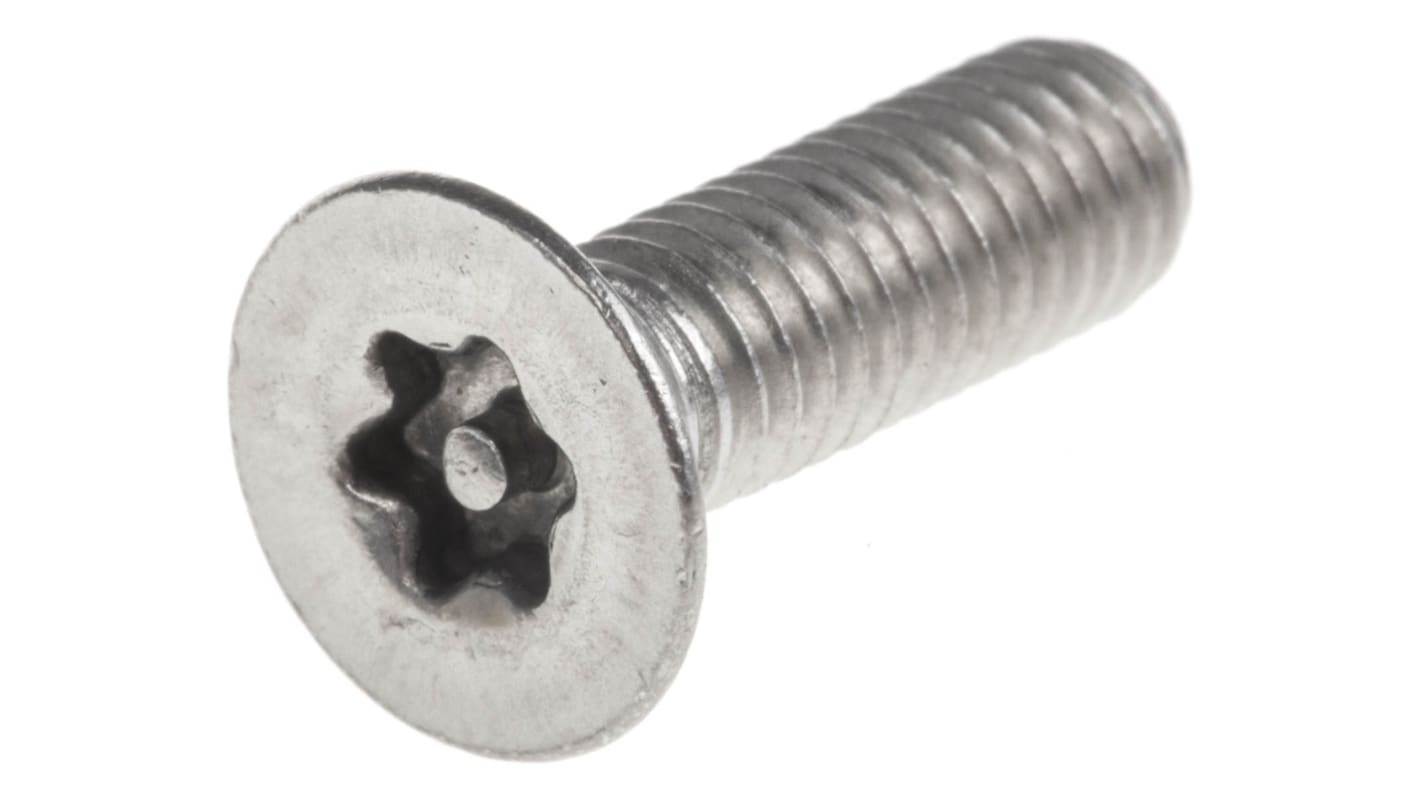 RS PRO Plain Flat Stainless Steel Tamper Proof Security Screw, M6 x 20mm