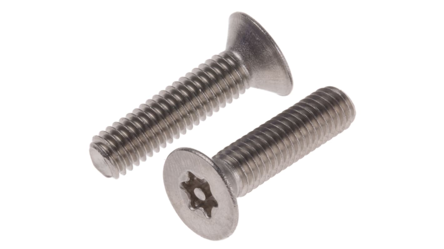 RS PRO Plain Flat Stainless Steel Tamper Proof Security Screw, M6 x 25mm