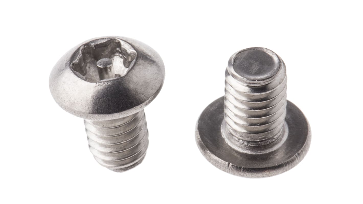 RS PRO Plain Button Stainless Steel Tamper Proof Security Screw, M4 x 6mm