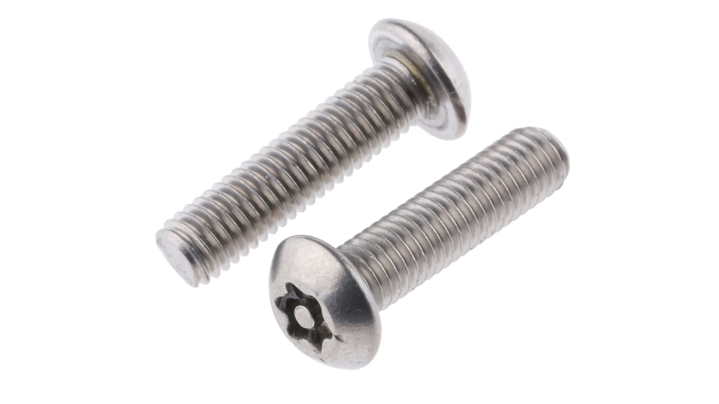 RS PRO Plain Button Stainless Steel Tamper Proof Security Screw, M5 x 20mm