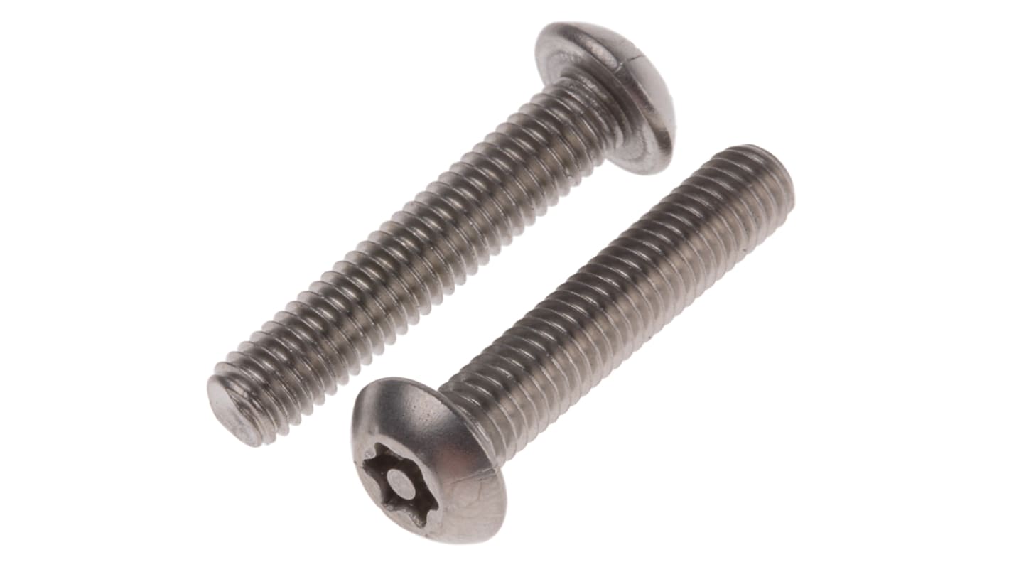 RS PRO Plain Button Stainless Steel Tamper Proof Security Screw, M5 x 25mm