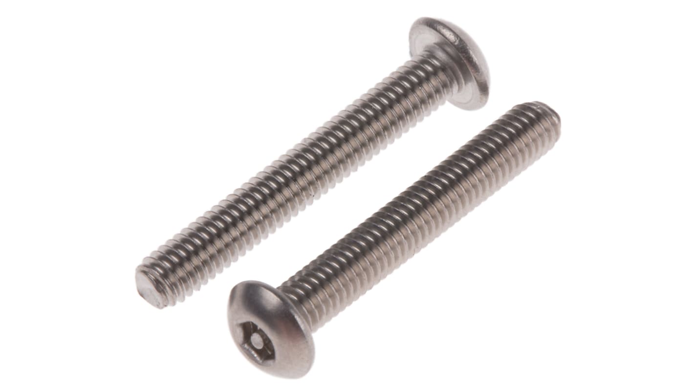 RS PRO Plain Button Stainless Steel Tamper Proof Security Screw, M3 x 20mm
