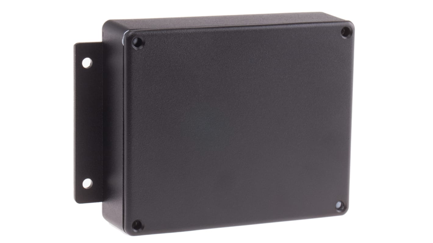 RS PRO Black Die Cast Aluminium Enclosure, IP66, Flanged, Black Lid, 139.8 x 89.7 x 55.2mm