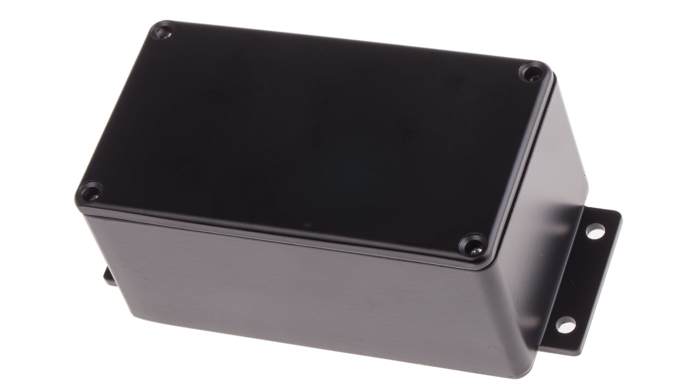 RS PRO Black Die Cast Aluminium Enclosure, IP66, Flanged, Black Lid, 139.6 x 63.8 x 55mm