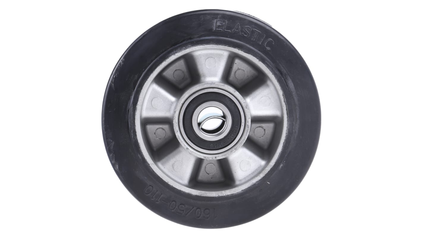 RS PRO Trolleyhjul, Sort Gummi, hjuldia.: 160mm, Aluminium nav, last: 300kg