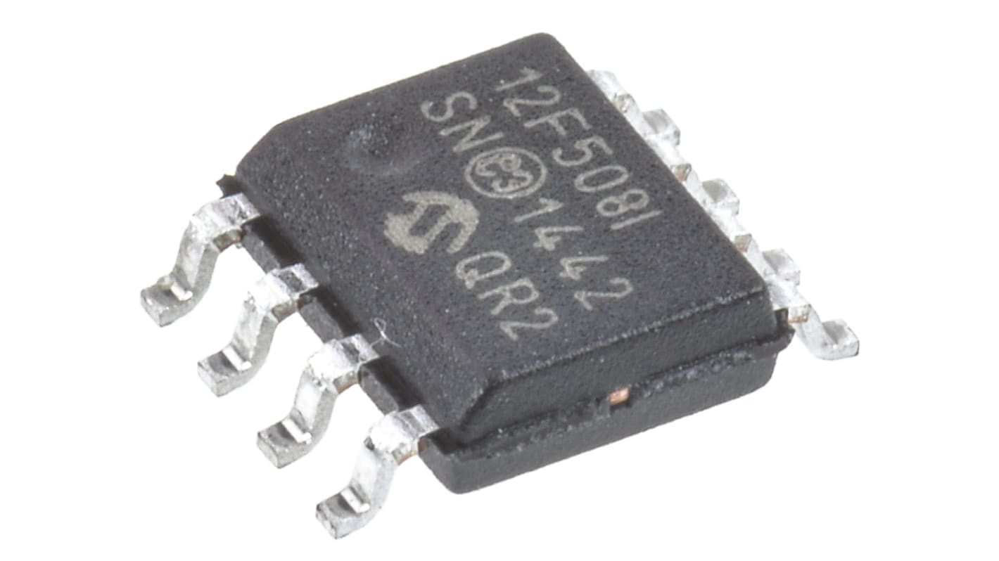 Microchip PIC12单片机, PIC内核, 8针, SOIC, 最大4MHz, 512 x 124 字 闪存, 25 B RAM
