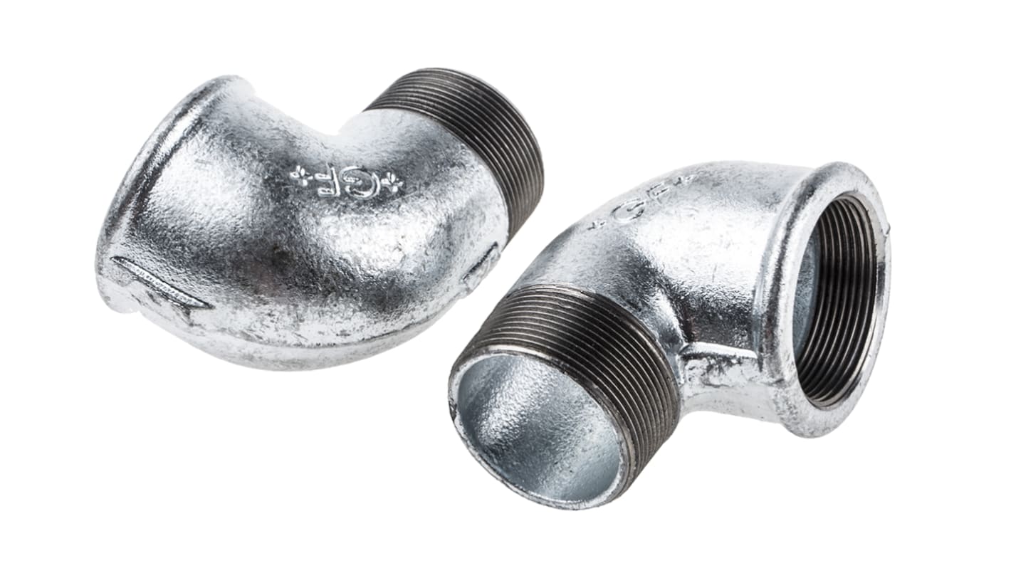 Georg Fischer Galvanised Malleable Iron Fitting, 90° Elbow, Male BSP 2in to Female BSP 2in