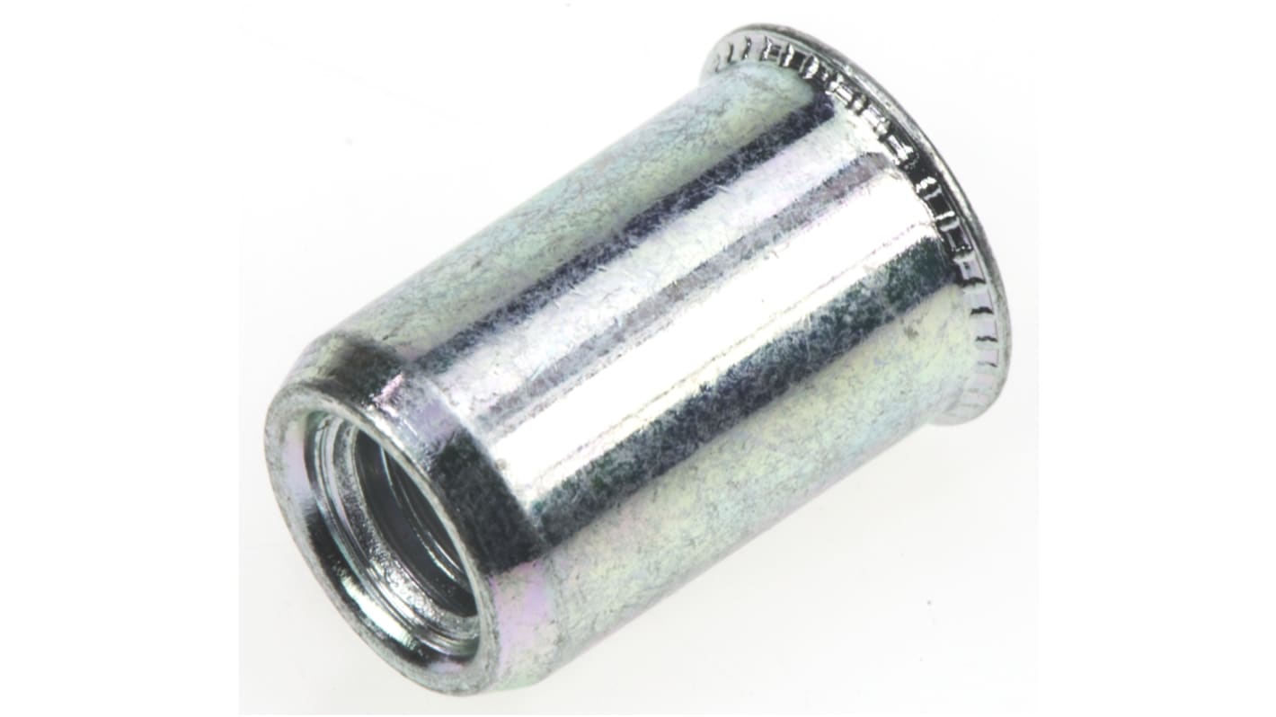 POP Galvanised, M6 Steel Threaded Insert, 10.5mm diameter 9.6mm Depth 14.8mm