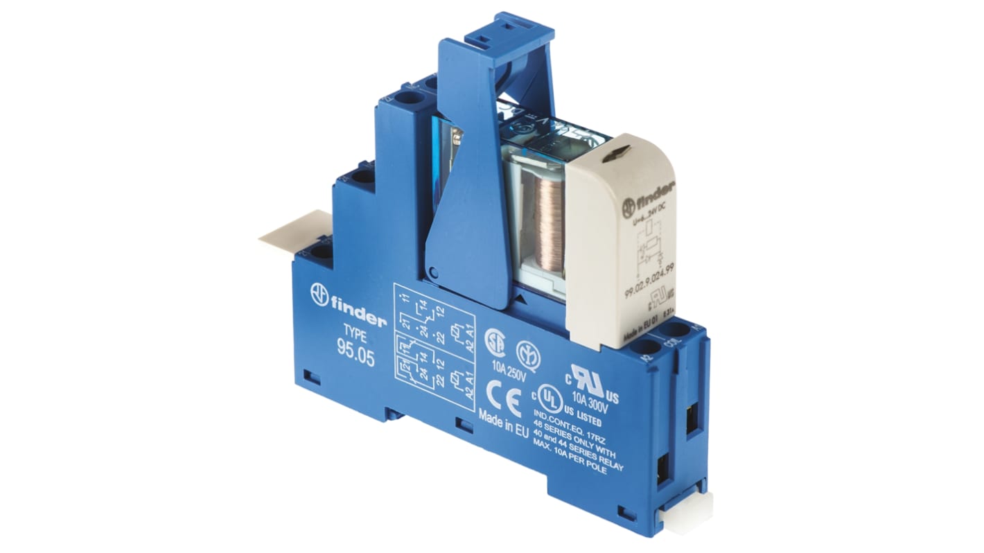 Finder 48 Series Interface Relay, DIN Rail Mount, 24V dc Coil, DPDT, 2-Pole