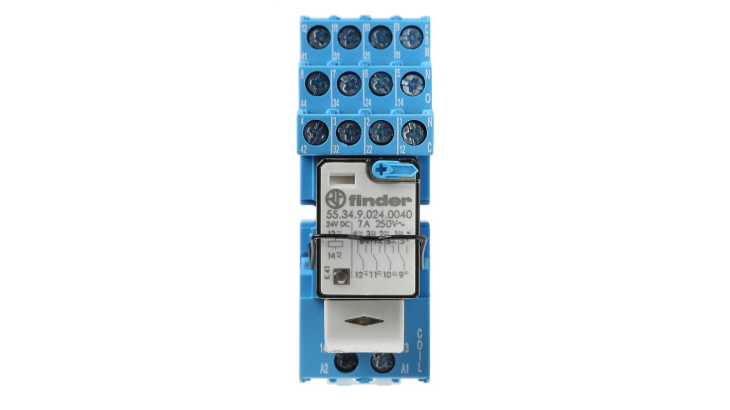 Finder 58 Series Interface Relay, DIN Rail Mount, 24V dc Coil, 4PDT, 4-Pole