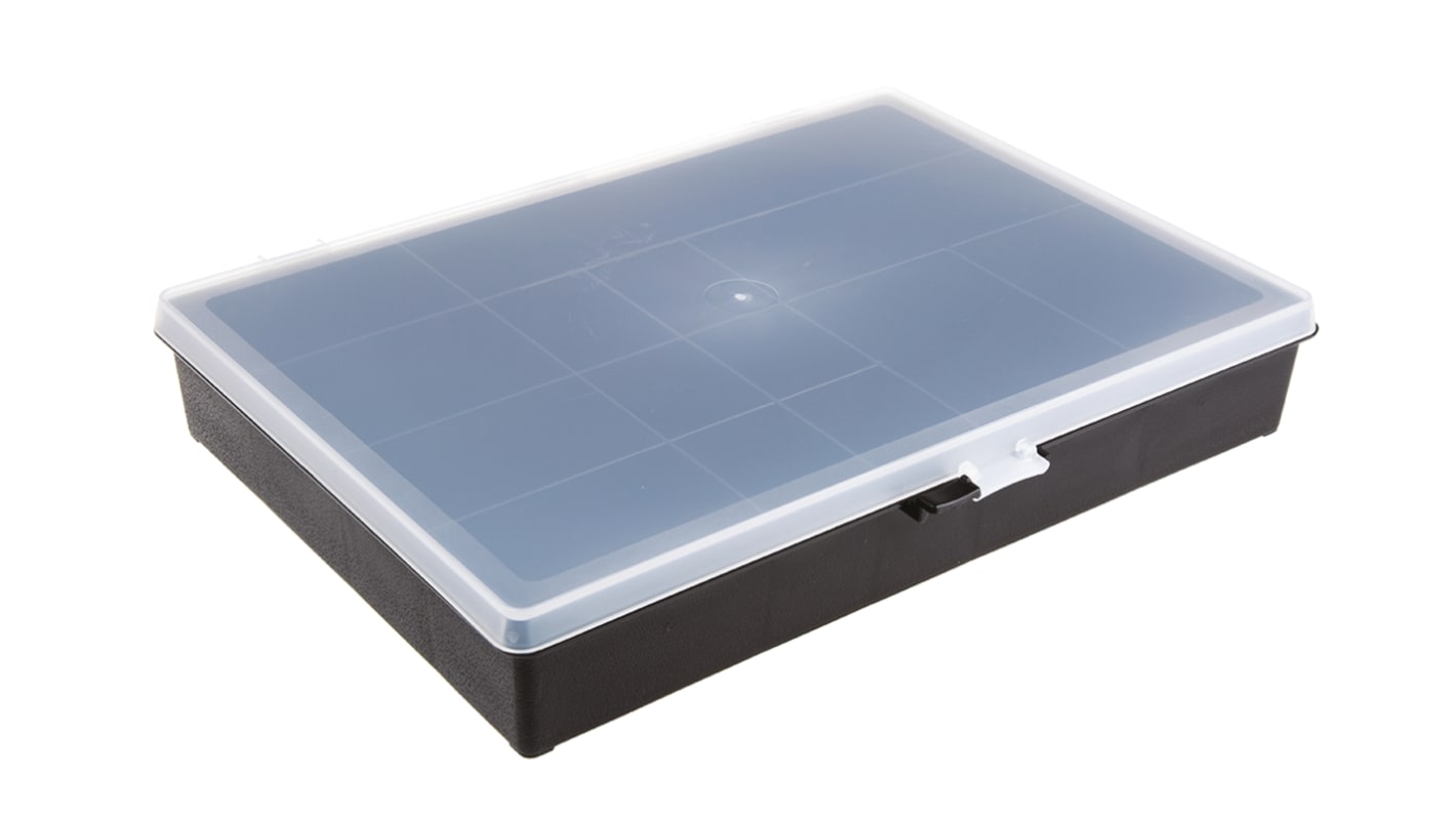 Caja organizadora Raaco de 14 compartimentos de PP Negro, 332mm x 254mm x 55mm