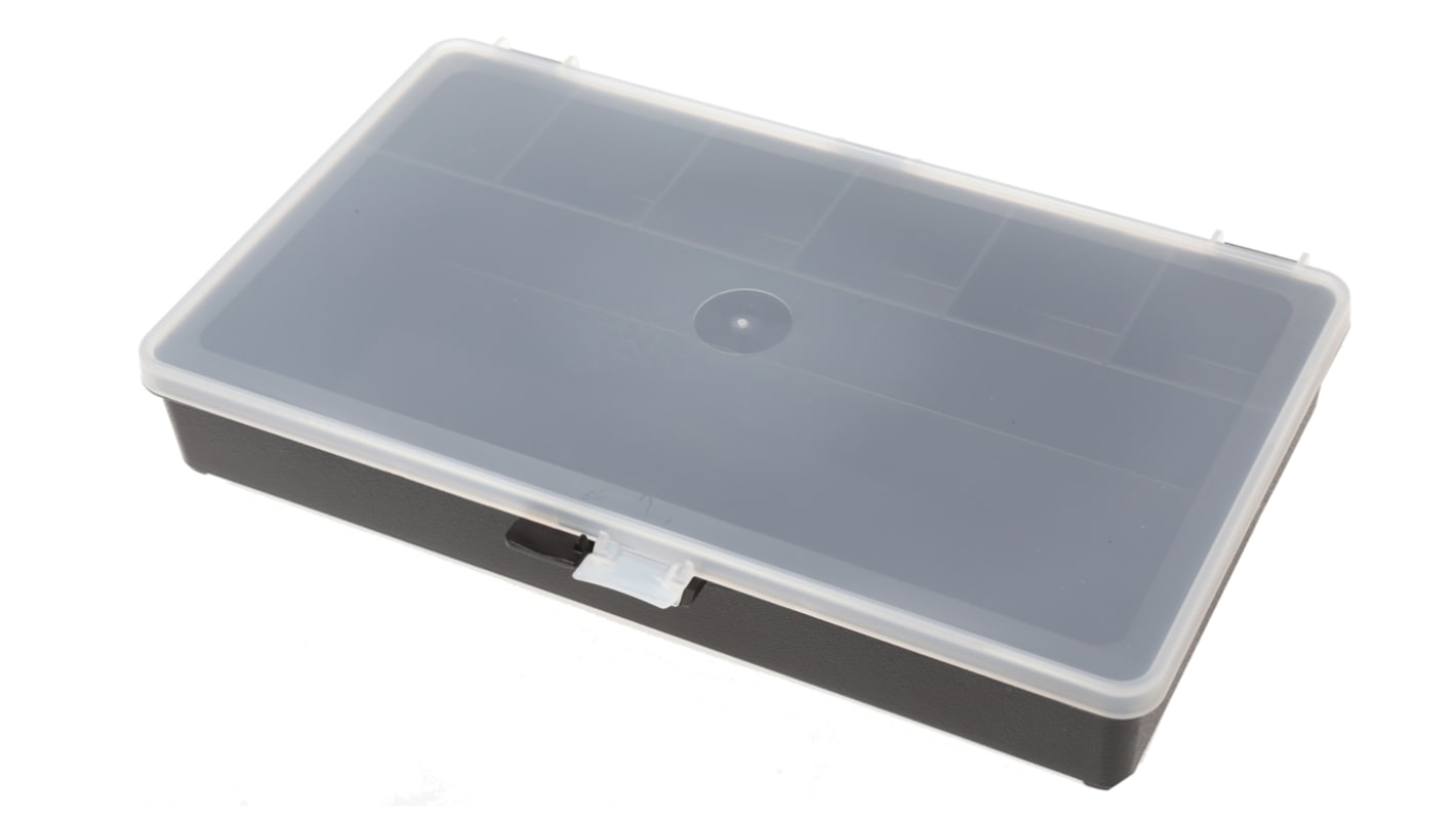 Raaco 7格零件收纳盒, 271mm x 41mm x 173mm, 带透明盖板, PP, 黑色