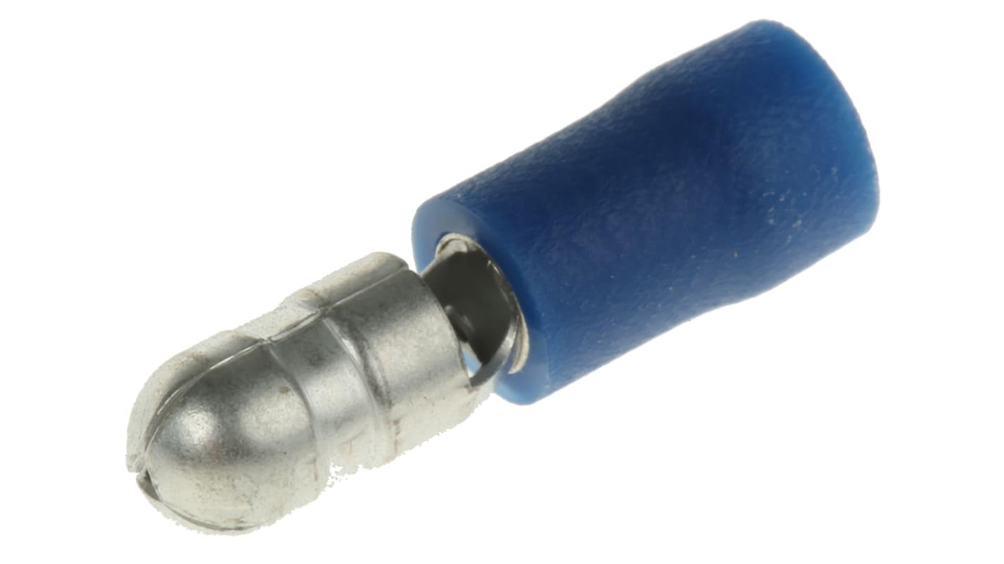RS PRO Insulated, Blue Crimp Bullet Connector, 1.5mm² to 2.5mm², 16AWG to 14AWG, 5mm Bullet diameter Male