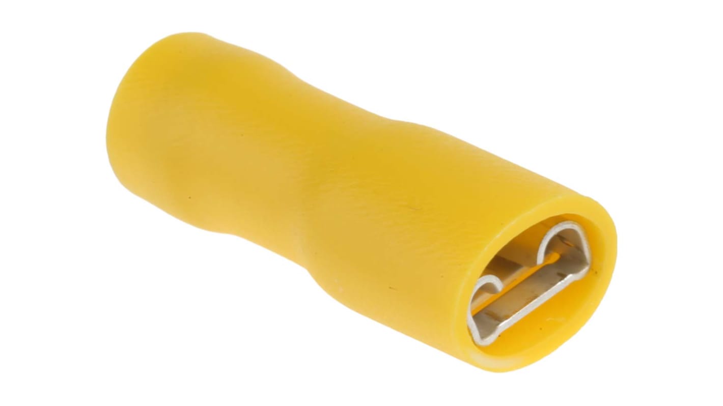 RS PRO 绝缘双层压接端子母座, 6.35 x 0.8mm接片, 线规4mm²至6mm², 黄色, 乙烯基绝缘, 镀锡黄铜，铜触点
