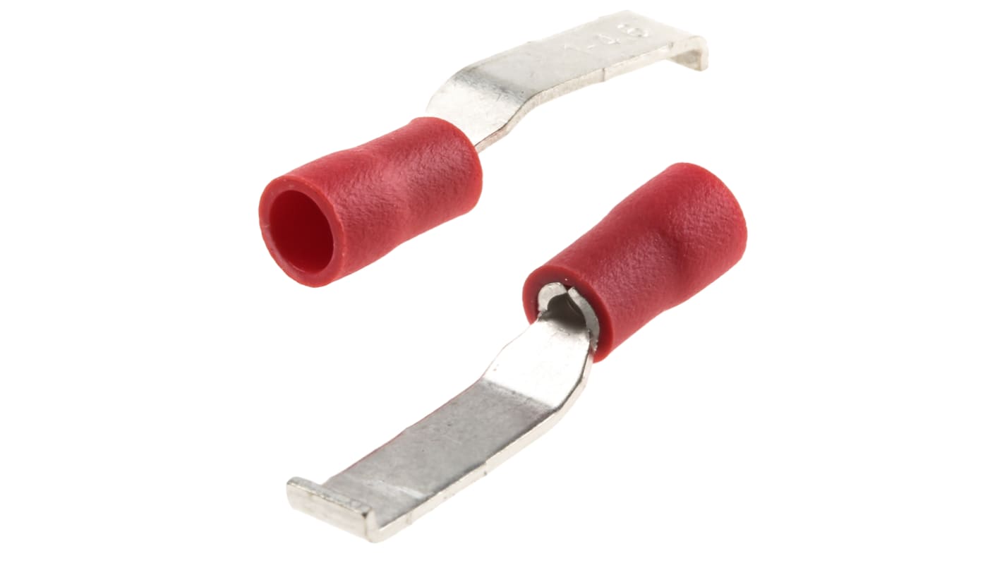 RS PRO Hooked Insulated Crimp Blade Terminal 16.8mm Blade Length, 0.5mm² to 1.5mm², 22AWG to 16AWG, Red