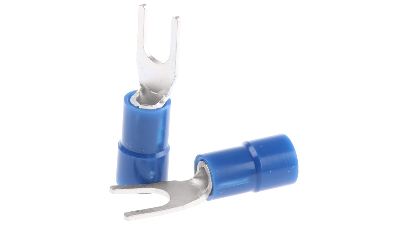 RS PRO Blau Isoliert Gabelkabelschuh B. 5.7mm Vinyl, min. 1.5mm², max. 2.5mm² 16AWG 14AWG