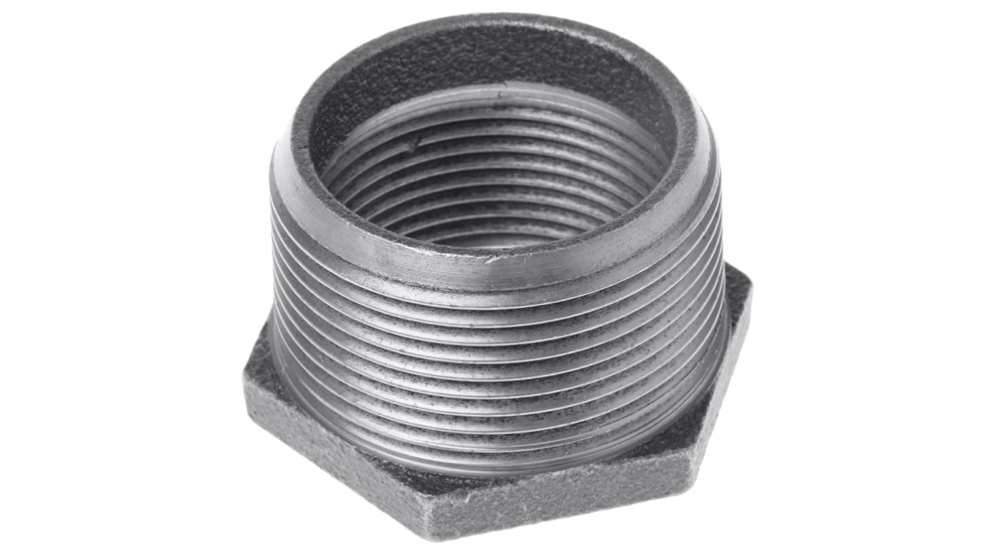 Georg Fischer Galvanised Malleable Iron Fitting, Straight Reducer Bush, Male BSPT 1-1/2in to Female BSPP 1-1/4in