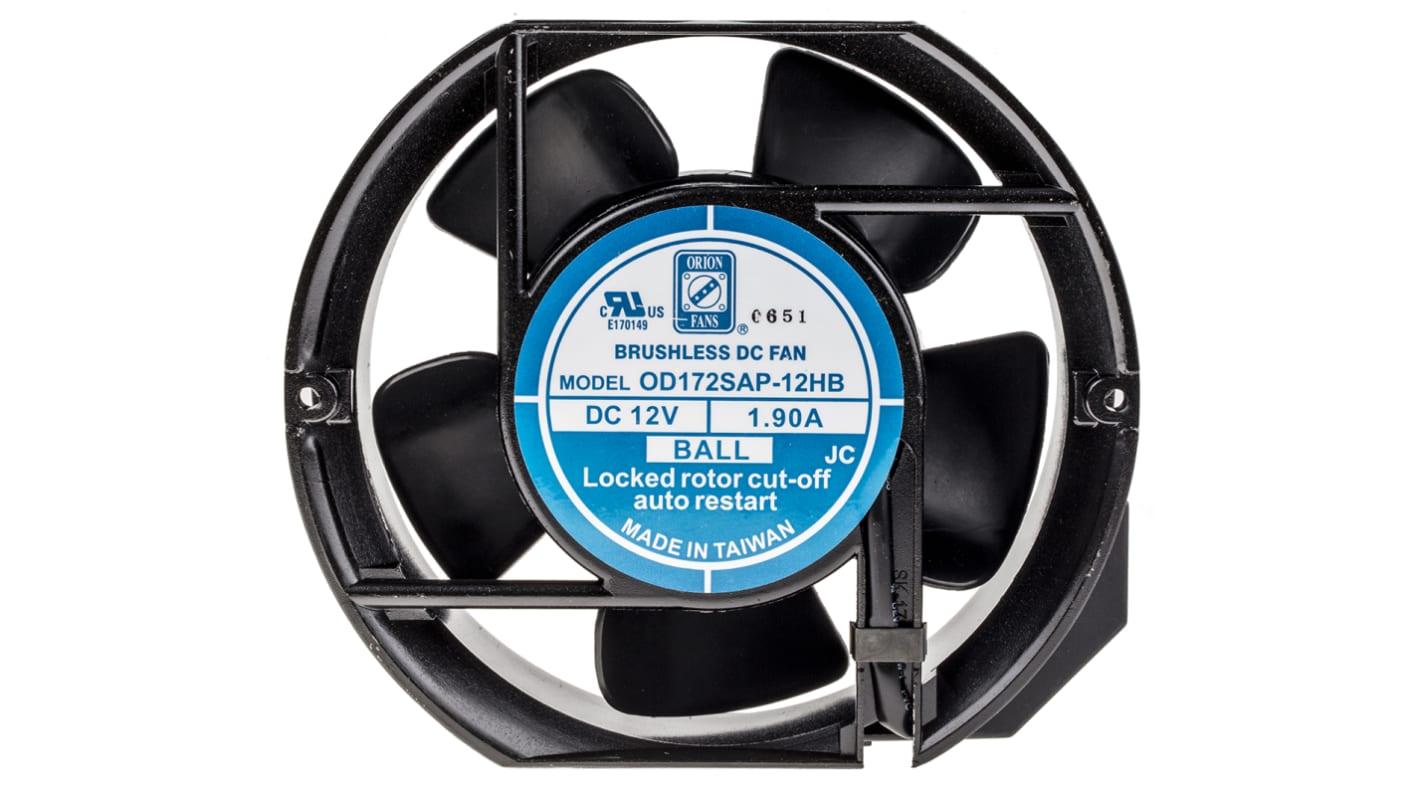 Ventilateur axial RS PRO 12 V dc, 390.8m³/h, 172 x 51mm, 5W, Dia. 172mm