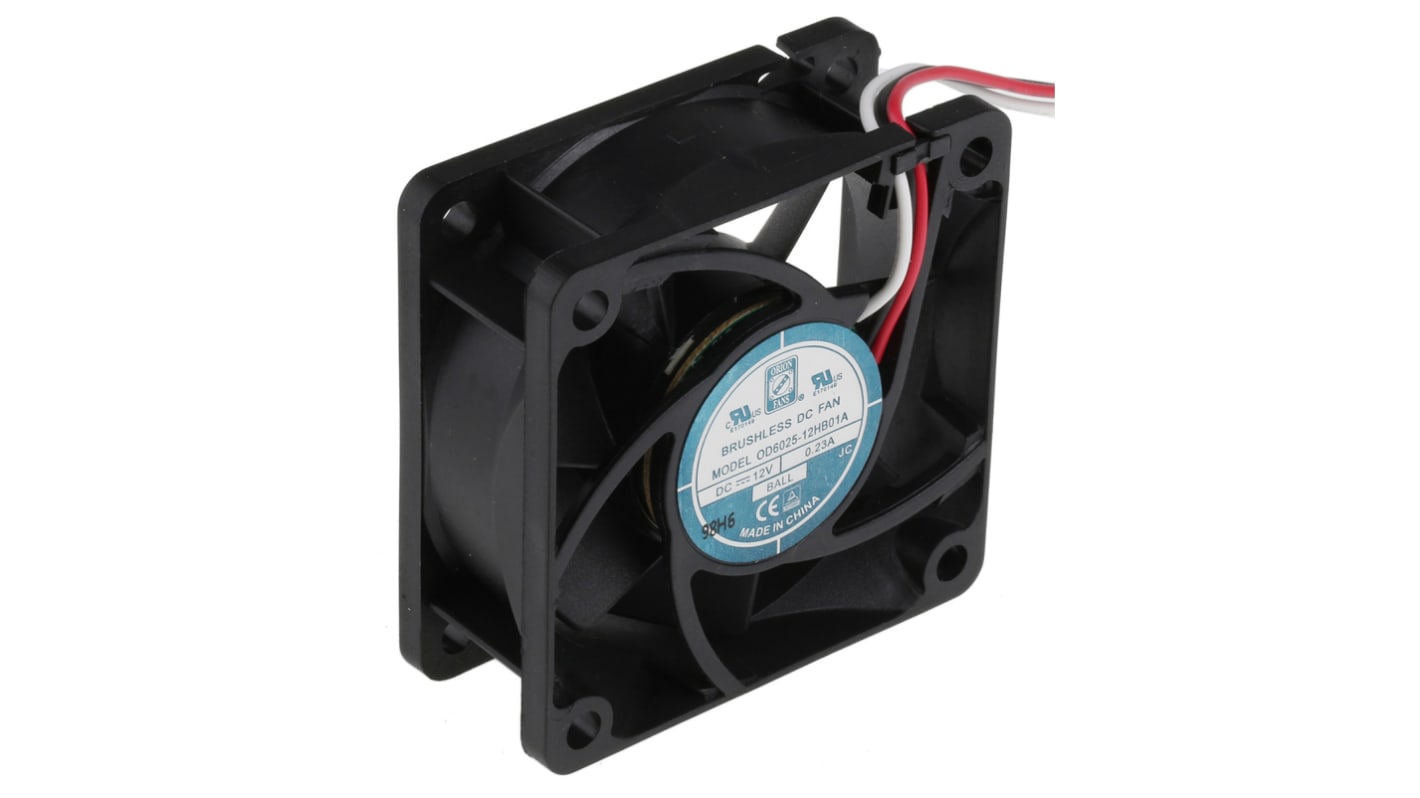 RS PRO Axial Fan, 12 V dc, DC Operation, 40.8m³/h, 2.8W, 230mA Max, 60 x 60 x 25mm