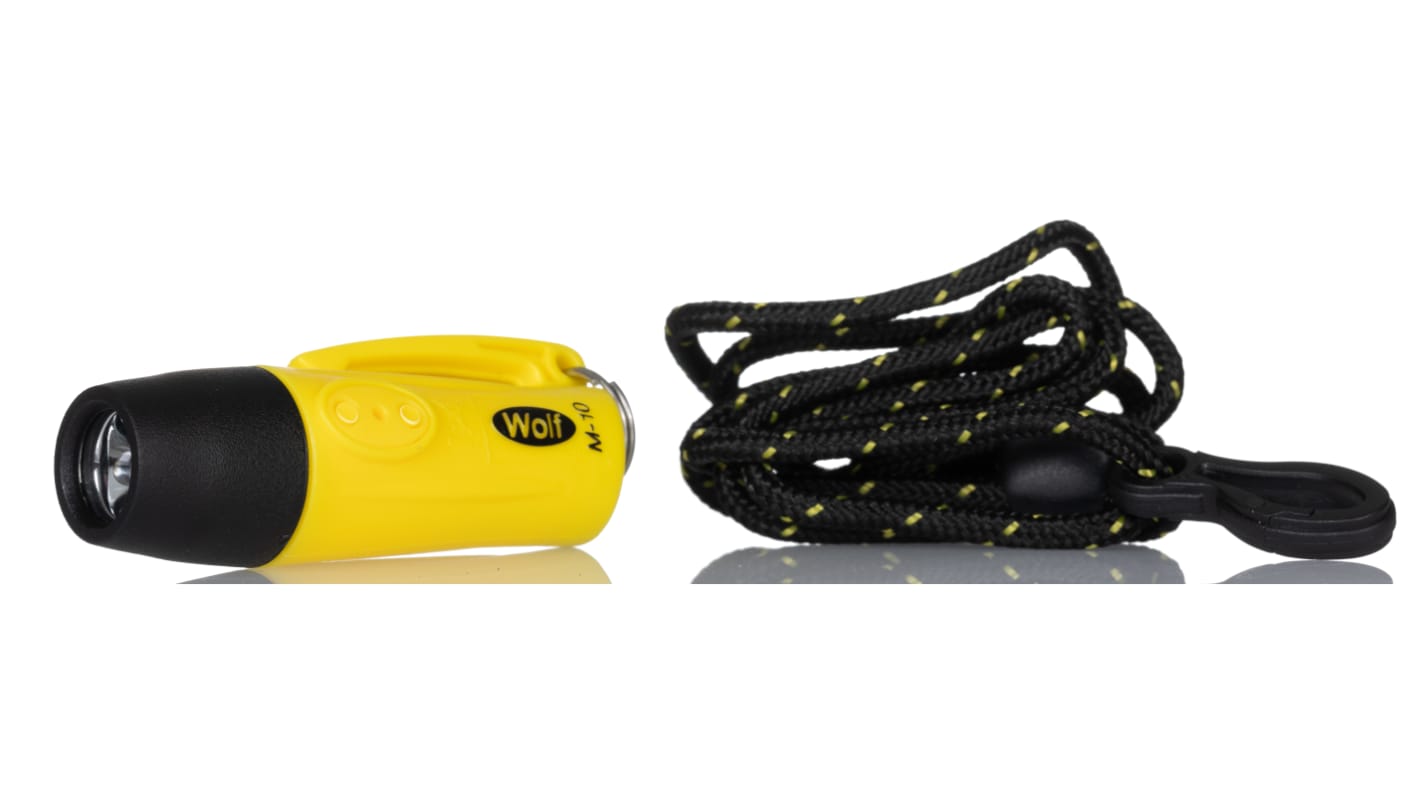 Wolf Safety M-10 Taschenlampe LED Gelb im Plastik-Gehäuse, 30 cd / 2,5 m, 68 mm ATEX, IECEx-Zulassung