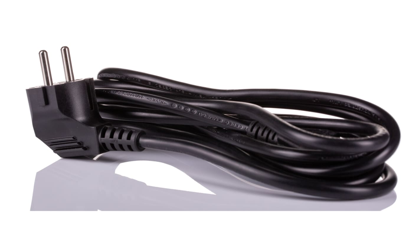 RS PRO Straight IEC C13 Socket to Right Angle CEE 7/7 Plug Power Cord, 2.5m