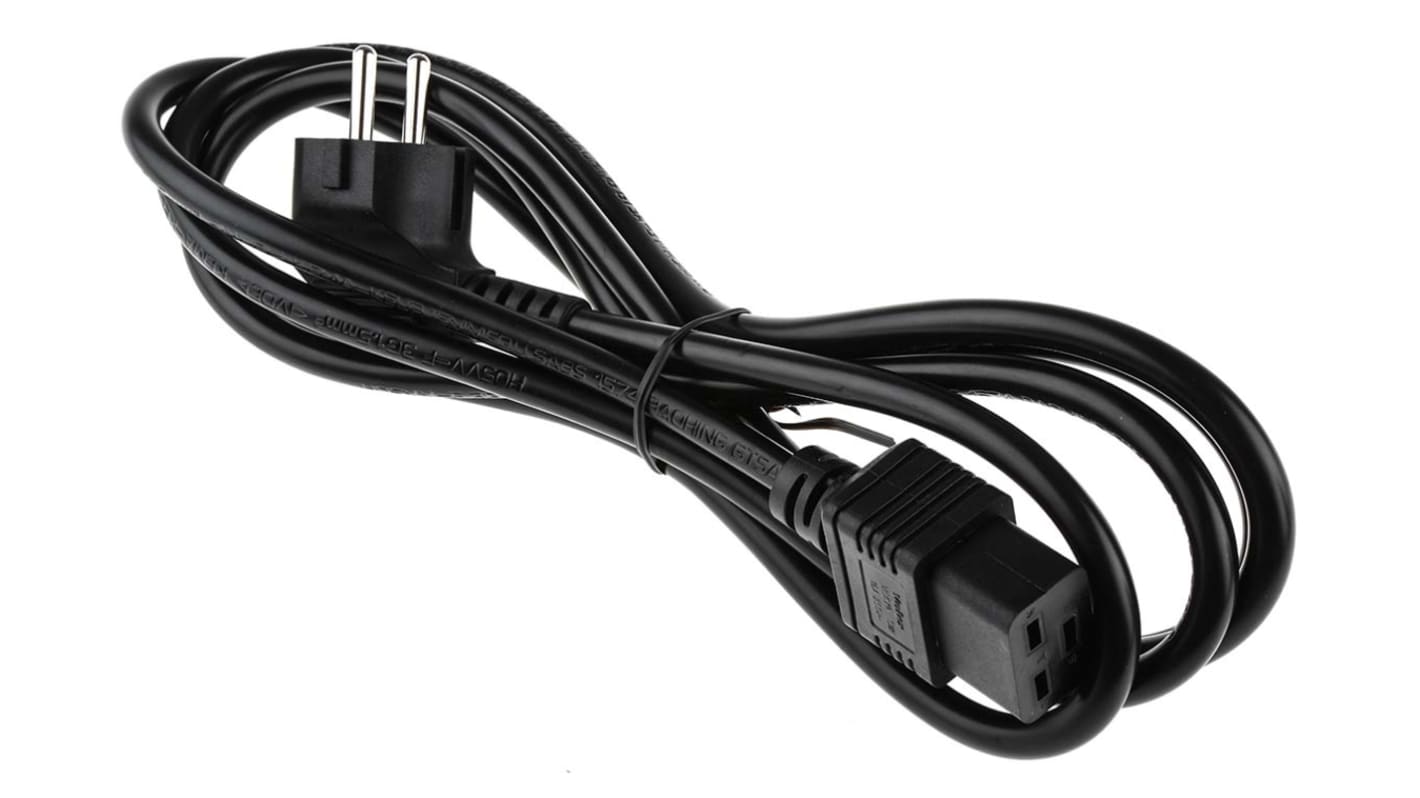 RS PRO IEC C19 Socket to CEE 7/7 Plug Power Cord, 2.5m