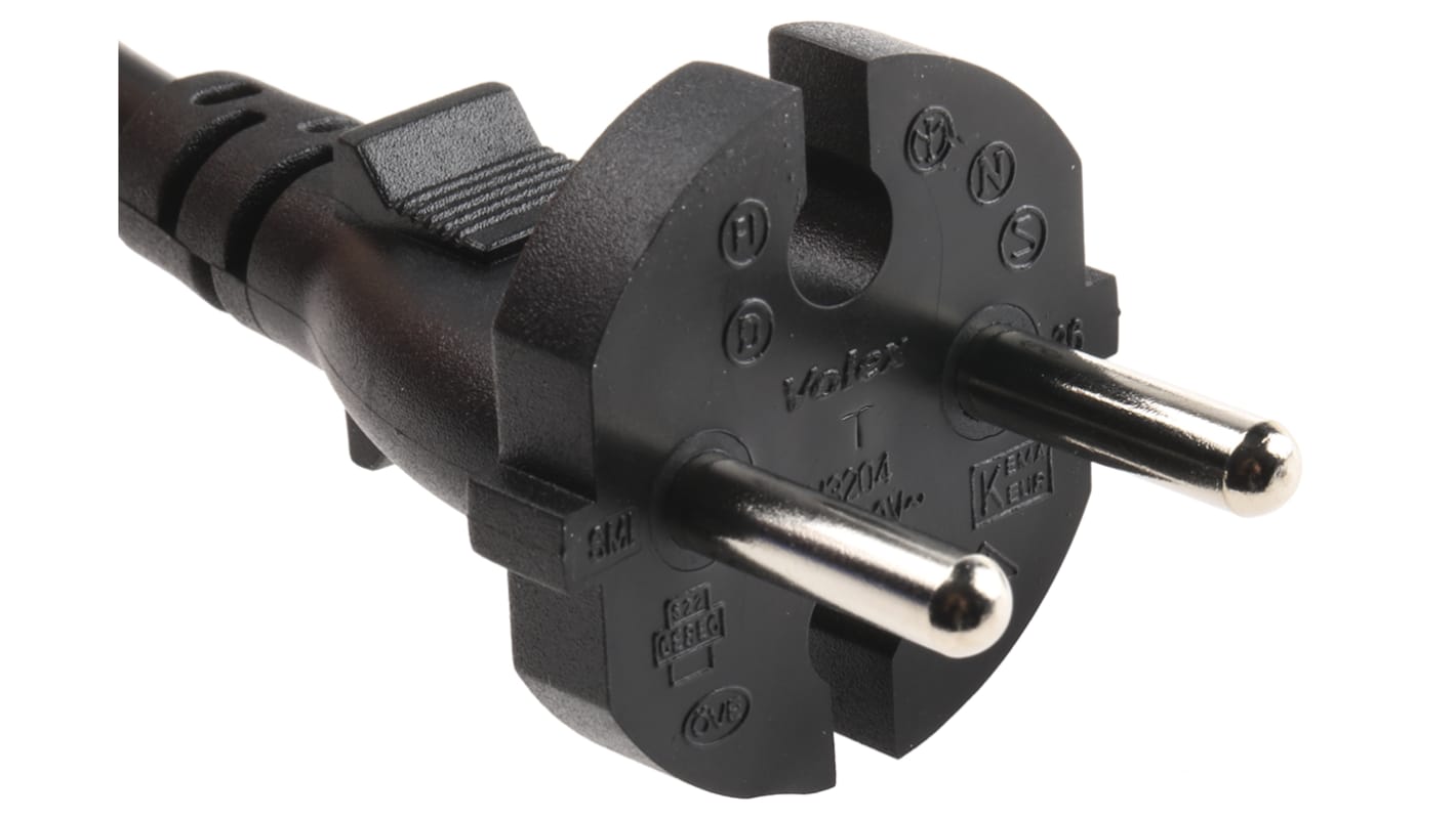 RS PRO Konfektioniertes Stromkabel, A IEC C17 / Buchse, B CEE 7/17 / Stecker, 10 A, 2.5m Schwarz,  250 V