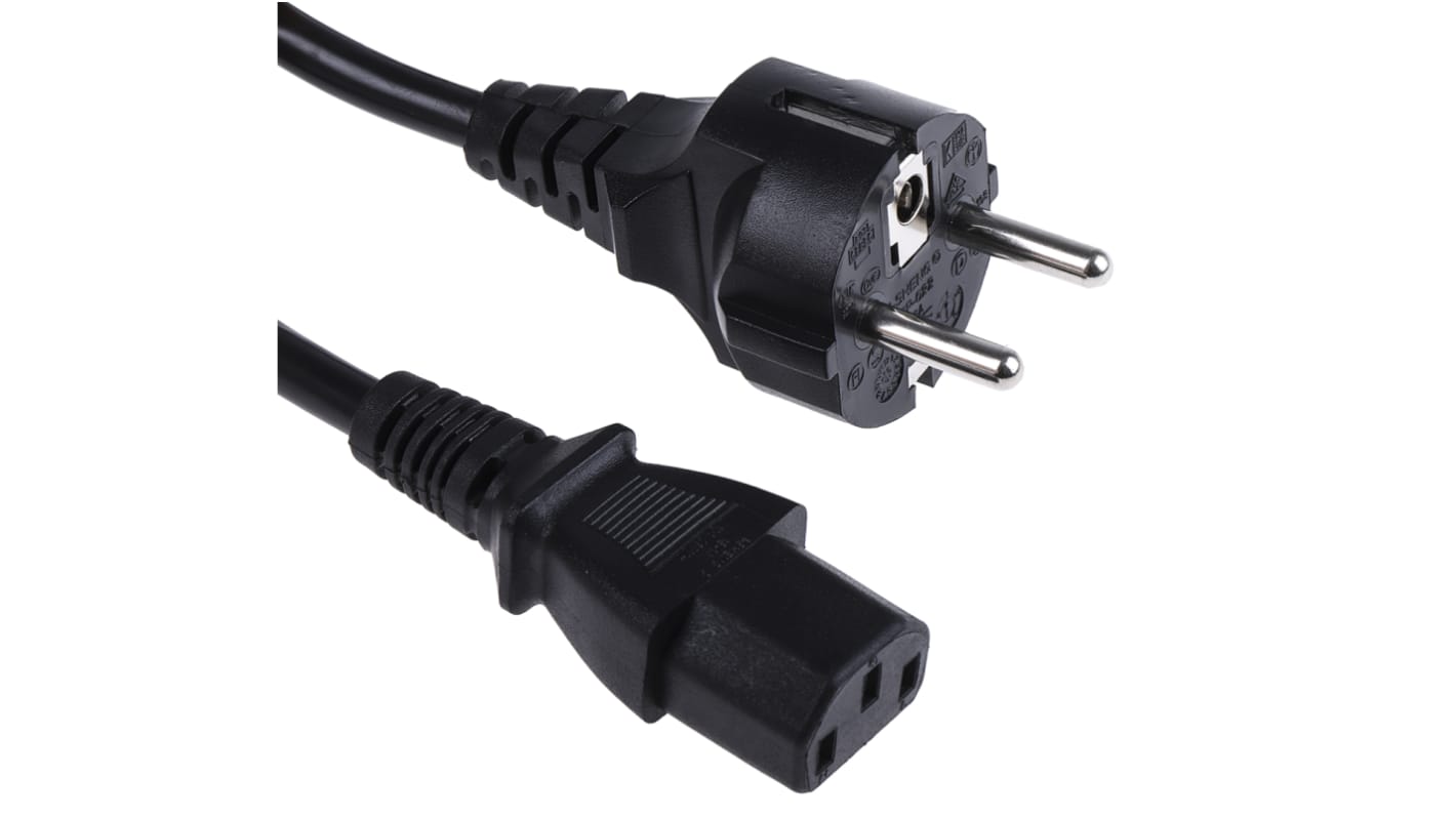 RS PRO Strømkabel, 1m Sort, 10 A, IEC C13 til CEE 7/7, 250 V 1 mm2