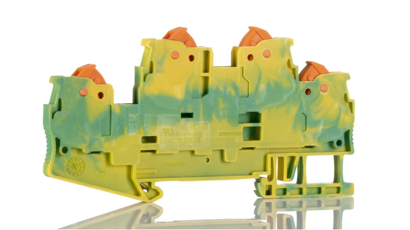 Phoenix Contact 3205132 QTTCB 1.5-PE Series Green/Yellow, 0.25 → 1.5mm², Double-Level, Quick Connect Termination