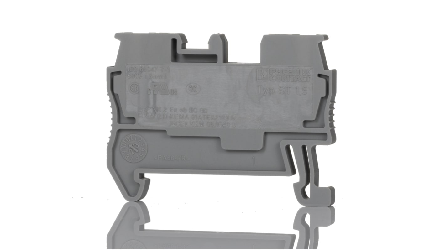 Phoenix Contact 3031076 ST 1.5 Series Grey, 0.08 → 1.5mm², Single-Level, Spring Clamp Termination, ATEX, IECEx