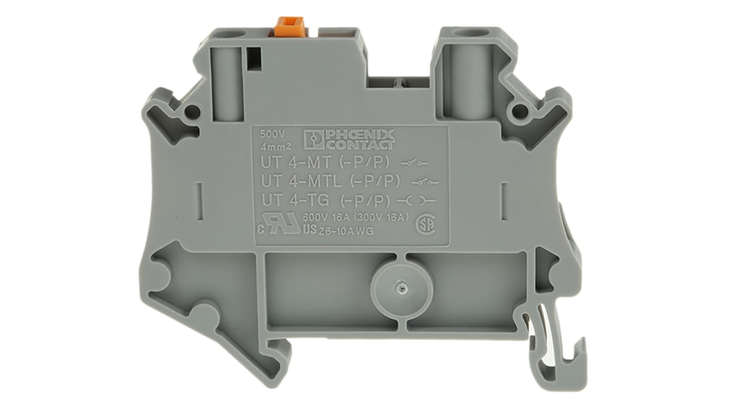 Phoenix Contact UT 4-MT Series Grey Feed Through Terminal Block, 0.14 → 6mm², Single-Level, Screw Termination