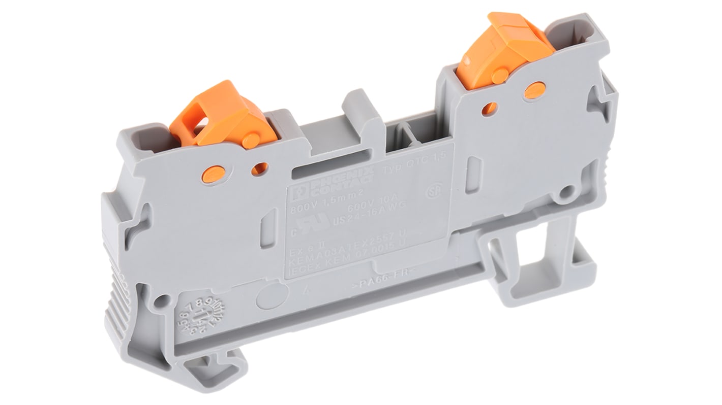 Phoenix Contact QTC 1.5 Series Grey Feed Through Terminal Block, 0.25 → 1.5mm², Single-Level, Quick Connect