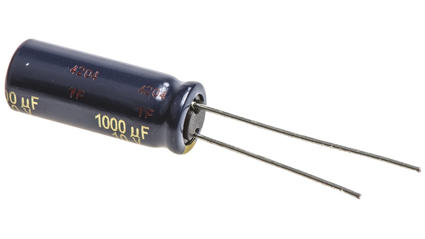Panasonic , THT Aluminium-Elektrolyt Kondensator 1000μF ±20% / 10V dc, Ø 8mm x 20mm, bis 105°C