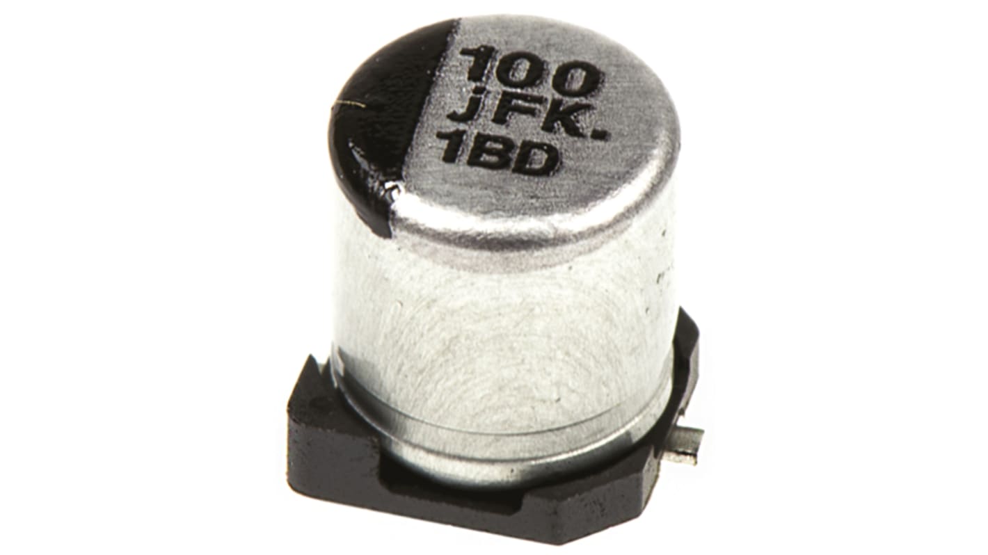 Condensador electrolítico Panasonic serie FK SMD, 100μF, ±20%, 6.3V dc, mont. SMD, 5 (Dia.) x 5.8mm, paso 1.5mm