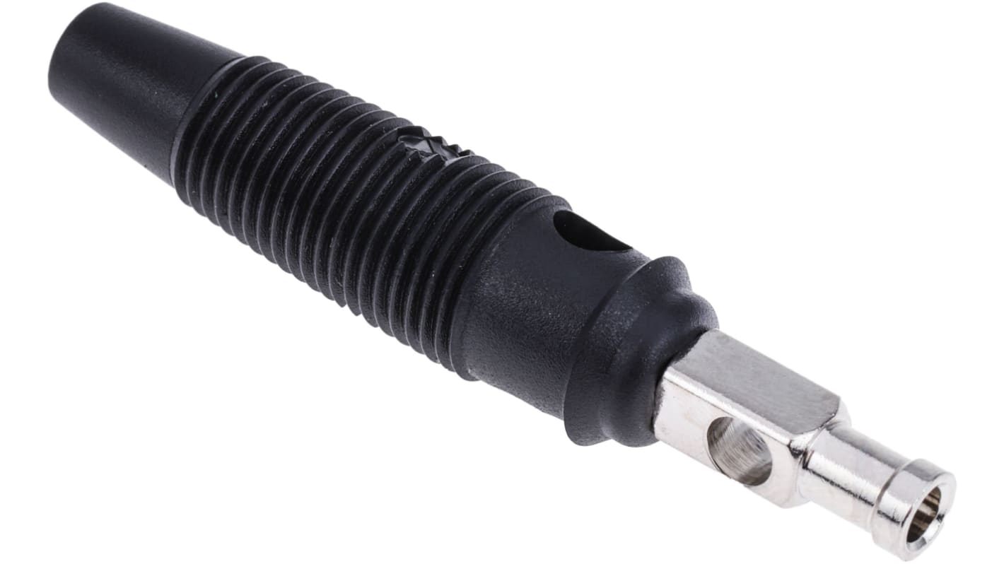 Hirschmann Test & Measurement Black Male Banana Plug, 4 mm Connector, Solder Termination, 30A, 30 V ac, 60V dc, Nickel