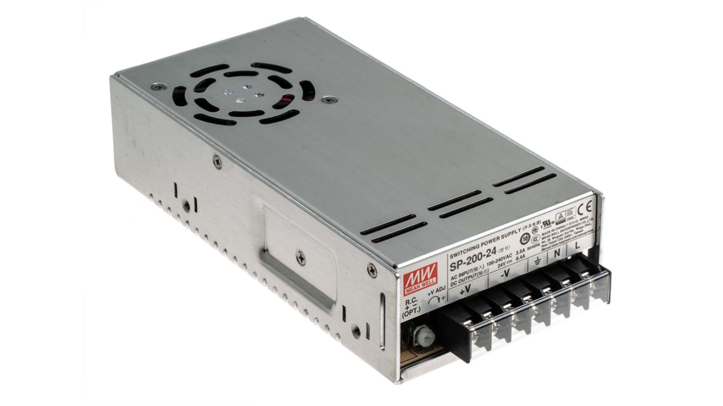 Mean Well Embedded Switch Mode Power Supply SMPS, SP-200-24, 24V dc, 8.4A, 201.6W, 1 Output, 120 → 370 V dc, 85