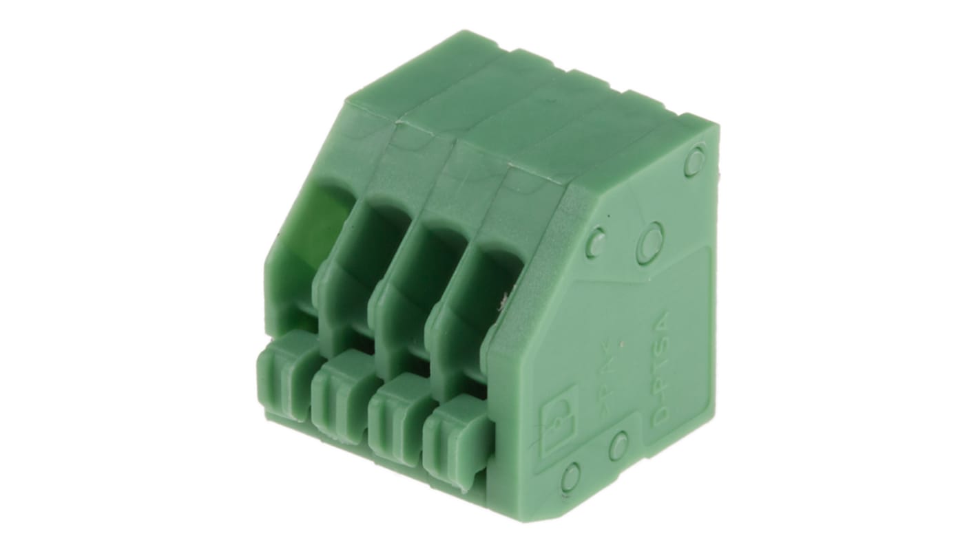 Phoenix Contact PTSA 0.5/ 4-2.5-F Series PCB Terminal Block, 4-Contact, 2.5mm Pitch, Through Hole Mount, Solder