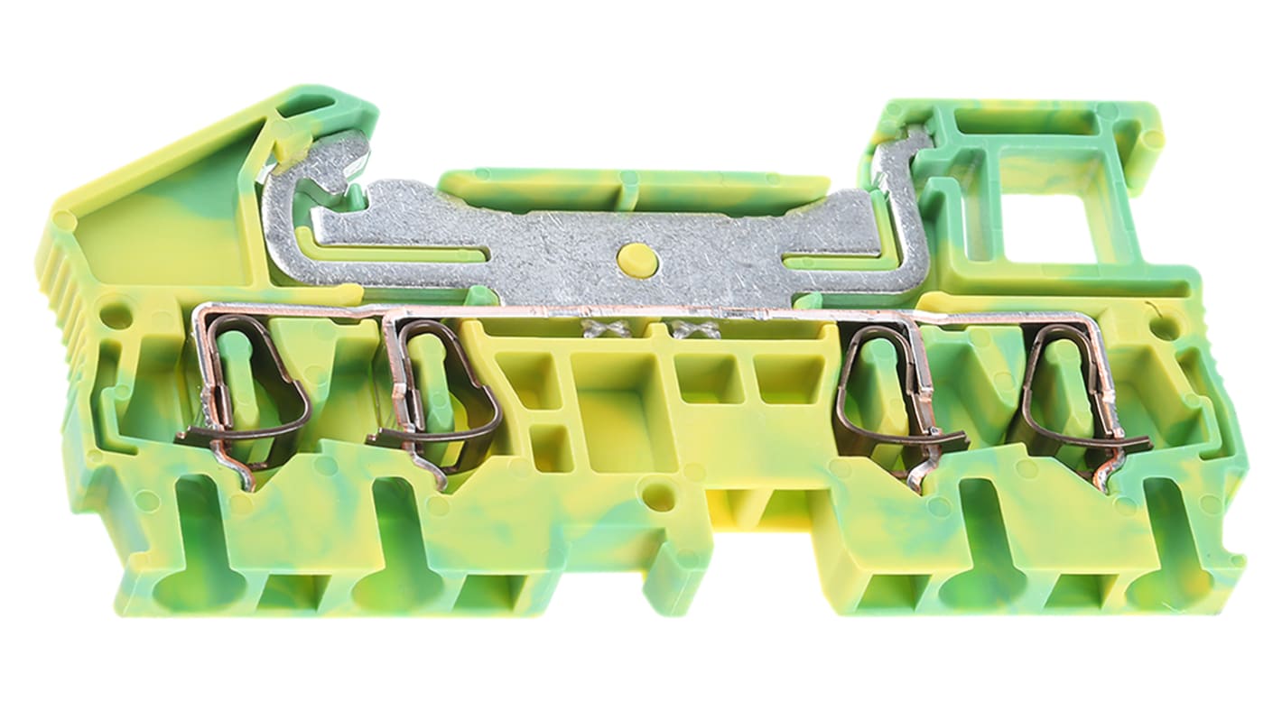 Phoenix Contact ST 2.5-QUATTRO-PE Series Green/Yellow Earth Terminal Block, 2.5mm², Single-Level, Spring Cage