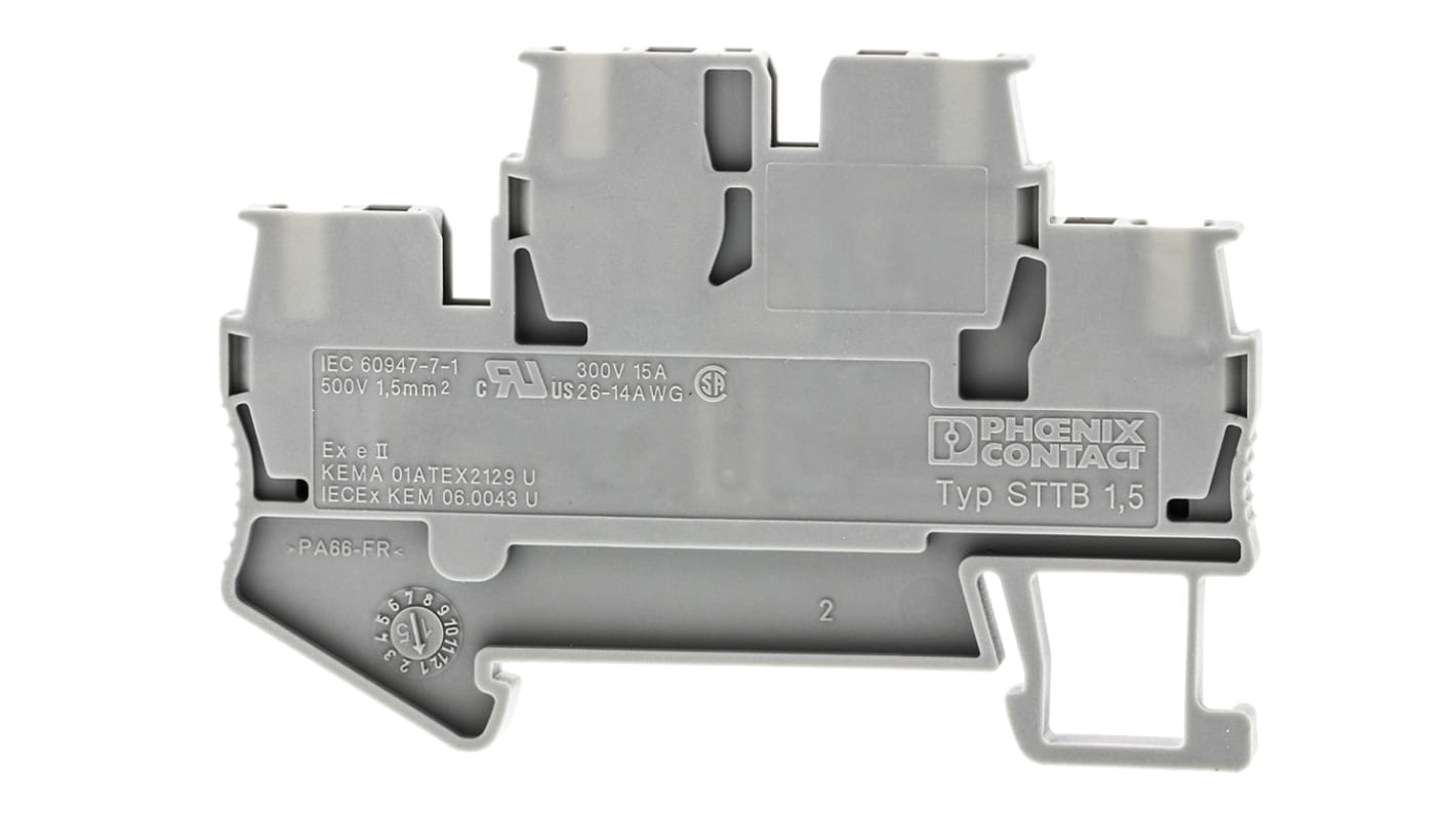 Phoenix Contact 3031157 5, STTB 1 Series Grey, 0.08 → 1.5mm², Double-Level, Spring Cage Termination