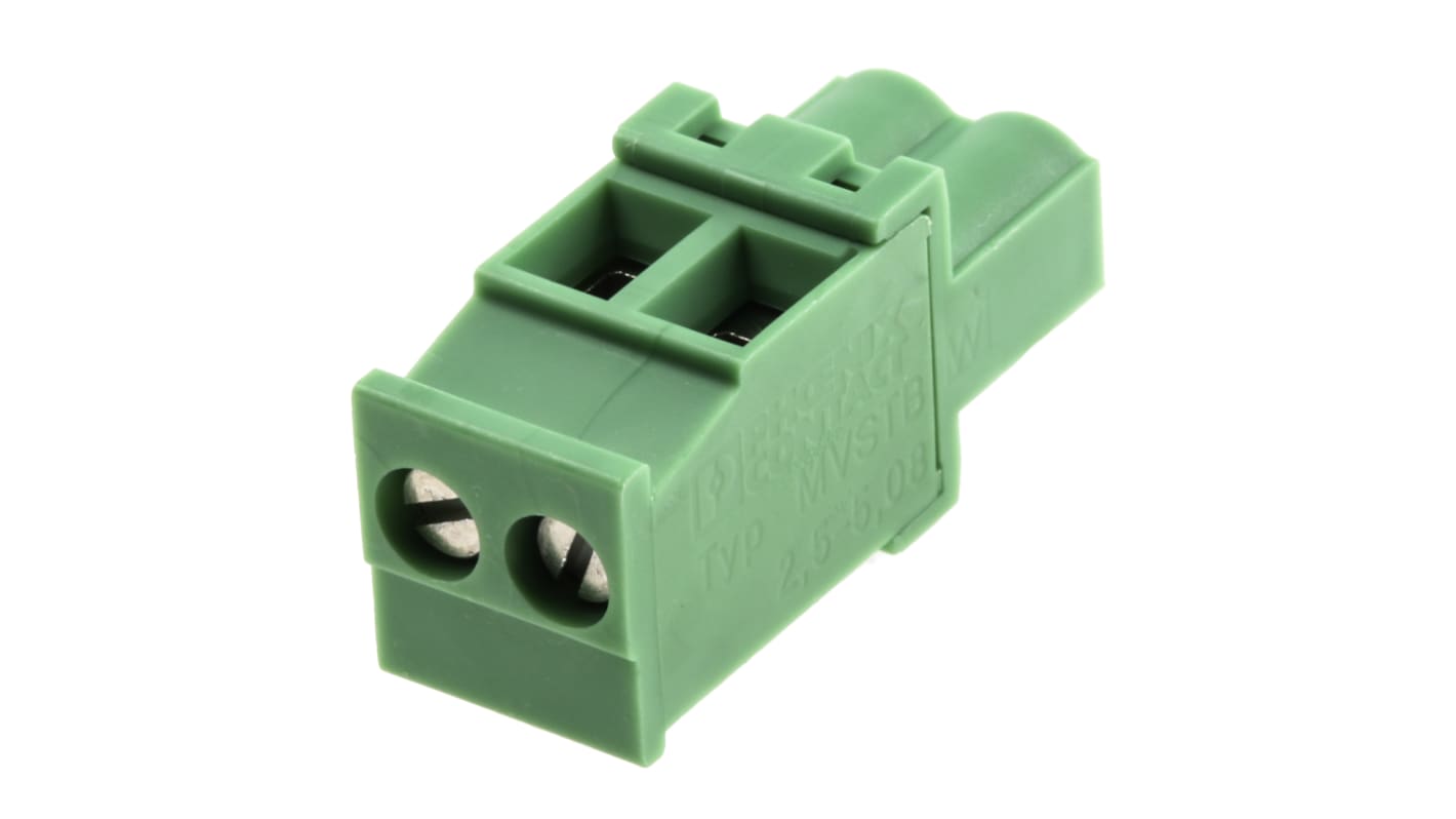 Phoenix Contact 5.08mm Pitch 2 Way Pluggable Terminal Block, Plug, Cable Mount, Screw Down Termination