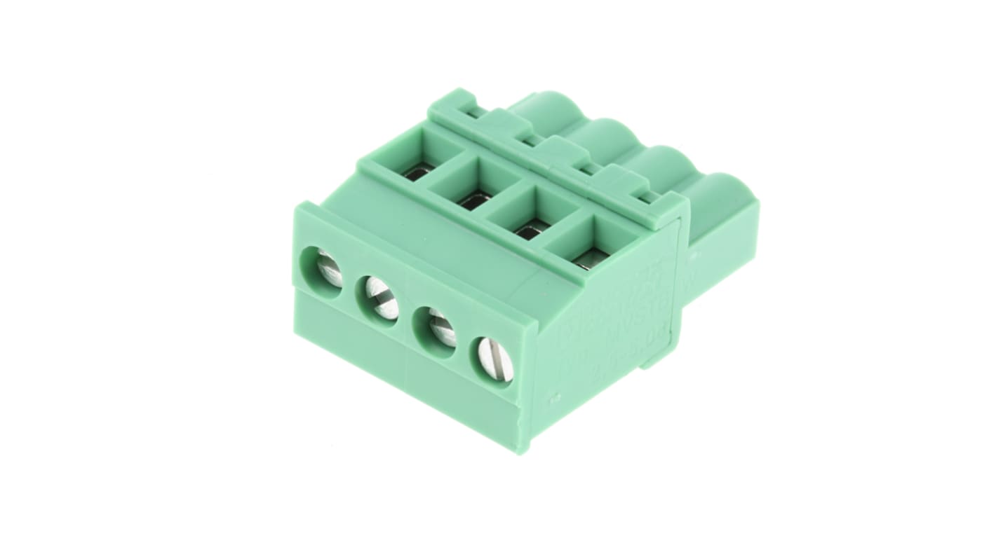 Phoenix Contact 5.08mm Pitch 4 Way Pluggable Terminal Block, Plug, Cable Mount, Screw Down Termination