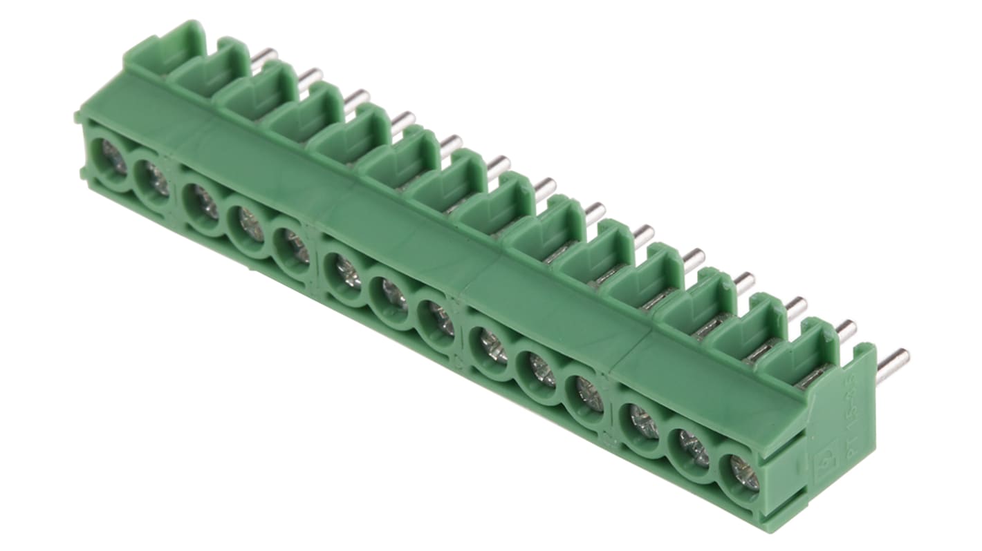 Phoenix Contact COMBICON PT Series PCB Terminal Block, 3.5mm Pitch, Through Hole Mount, 1-Row, Solder Termination