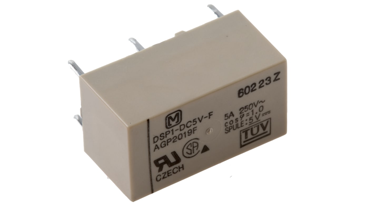 Panasonic DPST Non-Latching Relay PCB Mount, 5V dc Coil, 5 A